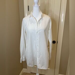 Frank & Eileen Women’s Grayson Tunic Hi Lo Hem White On White  Stripe SZ M